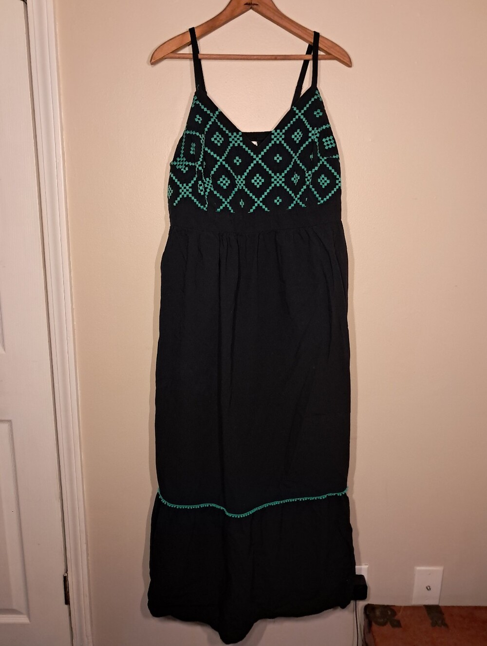 Ava & Viv Blue Maxi Dress with Teal Embroidered Bodice